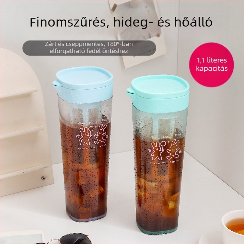 Fedéllel ellátott szűrős hidegvizes kancsó, élelmiszer-minőségű, nagy kapacitású hideg teázáshoz és infúzióhoz, hőálló.