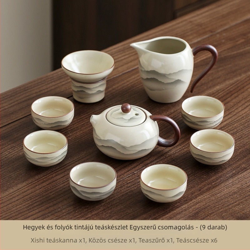 Beige Ru kiln kerámia teáskészlet otthoni és irodai használatra, magas minőségű Kung Fu teáskészlettel, teljes ajándékdobozzal