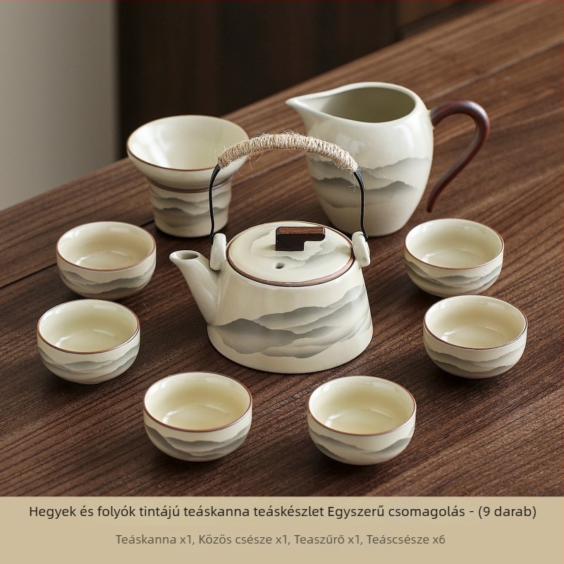 Beige Ru kiln kerámia teáskészlet otthoni és irodai használatra, magas minőségű Kung Fu teáskészlettel, teljes ajándékdobozzal