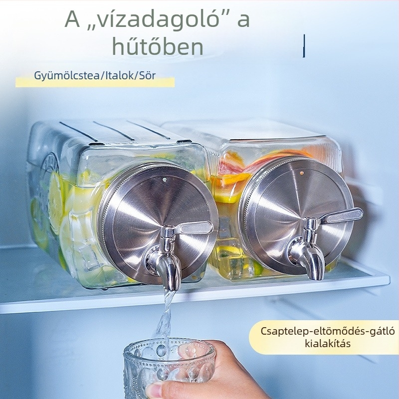 Üvegből készült hideg víz kanna csappal, italadagoló, nagy kapacitású gyümölcstea tartály