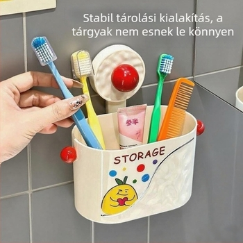 Fürdőszobai falra szerelhető tároló szívókoronggal, lyukasztás nélkül, helytakarékos