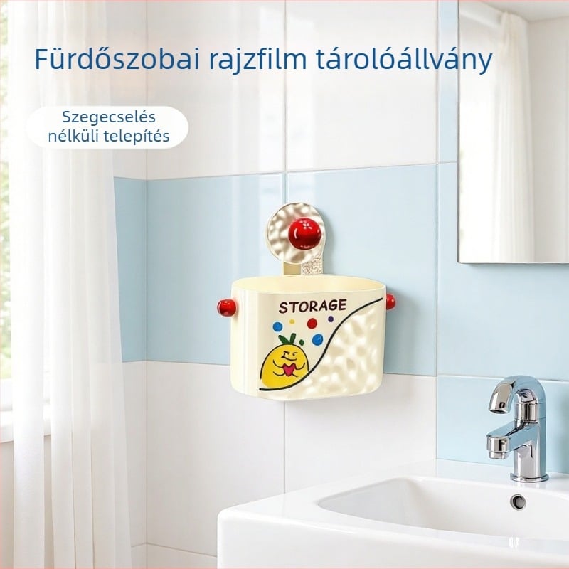 Fürdőszobai falra szerelhető tároló szívókoronggal, lyukasztás nélkül, helytakarékos