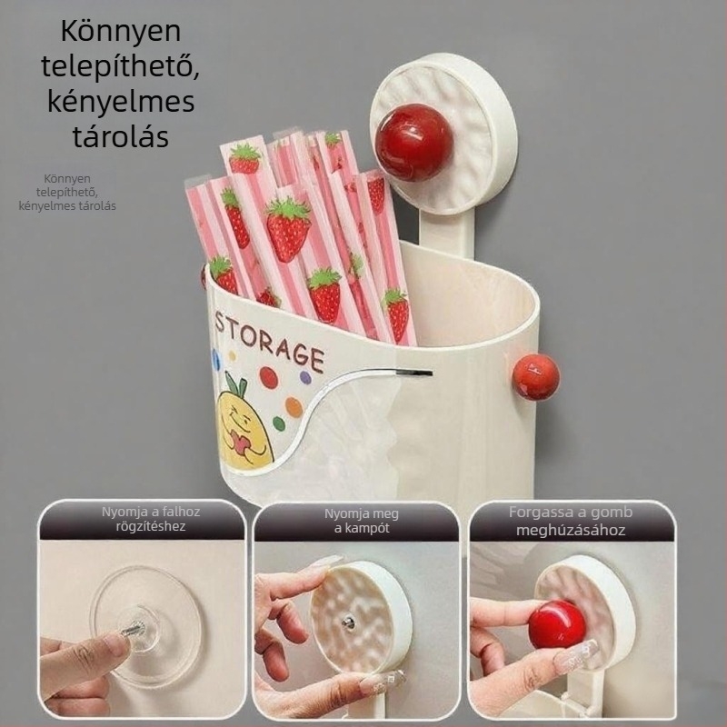 Fürdőszobai falra szerelhető tároló szívókoronggal, lyukasztás nélkül, helytakarékos