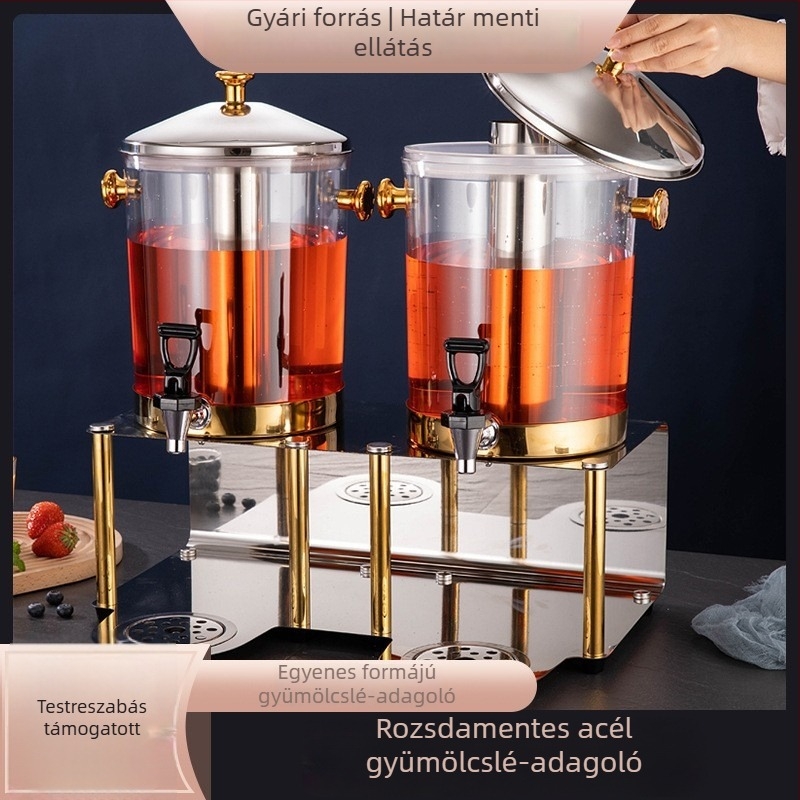 Büfé italadagoló rozsdamentes acélból csappal és jégoszloppal, nagy kapacitású, meleg és hideg üzemmód, szállodai használatra