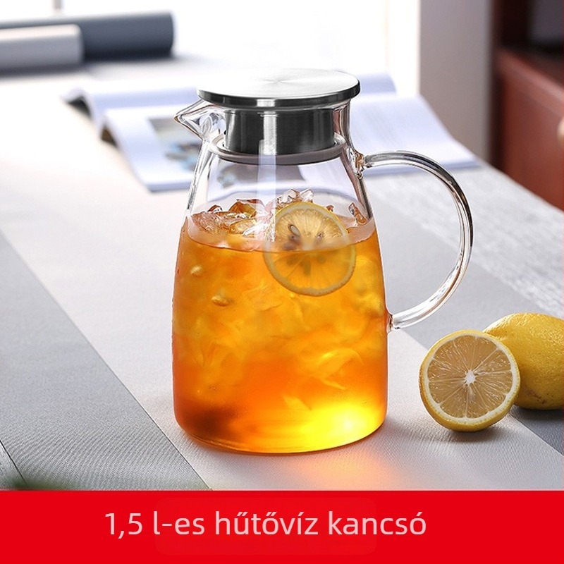 Hőálló boroszilikát üvegből készült hideg víz karafa, nagy kapacitású, ütésálló, virágos dizájnnal
