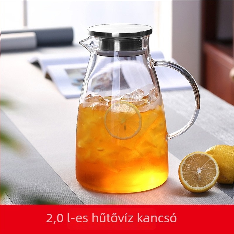 Hőálló boroszilikát üvegből készült hideg víz karafa, nagy kapacitású, ütésálló, virágos dizájnnal