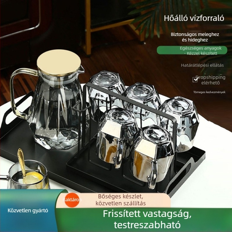 Otthonra szóló könnyű luxus üvegpohárkészlet - elegáns nappali poharak hőálló fogantyúval és hőtűrő teáskannával