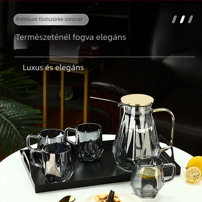 Otthonra szóló könnyű luxus üvegpohárkészlet - elegáns nappali poharak hőálló fogantyúval és hőtűrő teáskannával