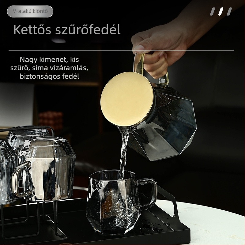 Otthonra szóló könnyű luxus üvegpohárkészlet - elegáns nappali poharak hőálló fogantyúval és hőtűrő teáskannával