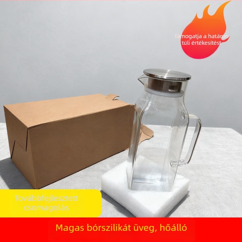Négyzet alakú üvegből készült hidegvíz- és teáskanna, nagy kapacitás, boroszilikát üveg, magas hőállóság, kalapált felület, modern minimalist stílus