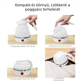 Összecsukható hordozható szilikon elektromos teáskanna, 0,6 L, automatikus kikapcsolás, utazáshoz, diákoknak
