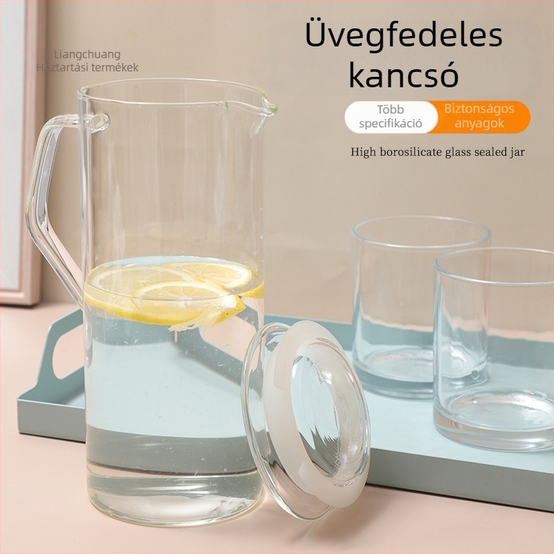 Üvegből készült hidegvíz-palack fedővel, hőálló, nagy kapacitású, citromléhez, teához és italokhoz