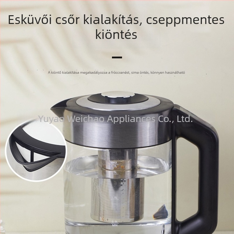 Színes üvegű elektromos vízforraló, boroszilikát üveg, 1,7 literes kapacitás, otthoni használatra
