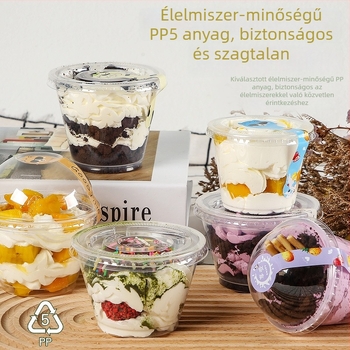 Egyszer használatos mini desszert pohár átlátszó dobozban tiramisóhoz és pudinghoz
