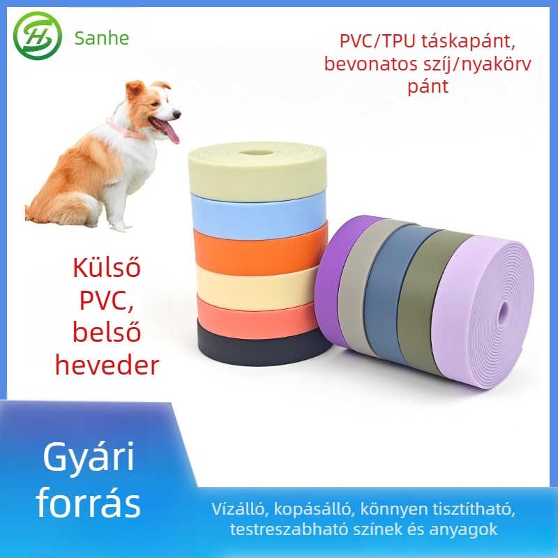 PVC bevont szövet szalag, egyszínű matt szilikonos póráz és nyakörv, TPU poggyász- és hátizsákpánt