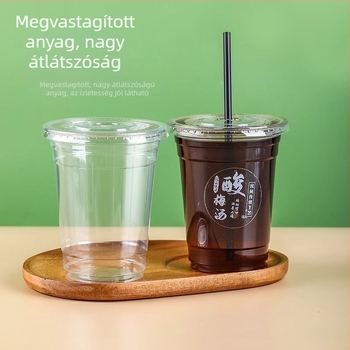 Áttetsző PET poharak savanyú szilva italhoz, egyszer használatos fedővel – utcai értékesítésre
