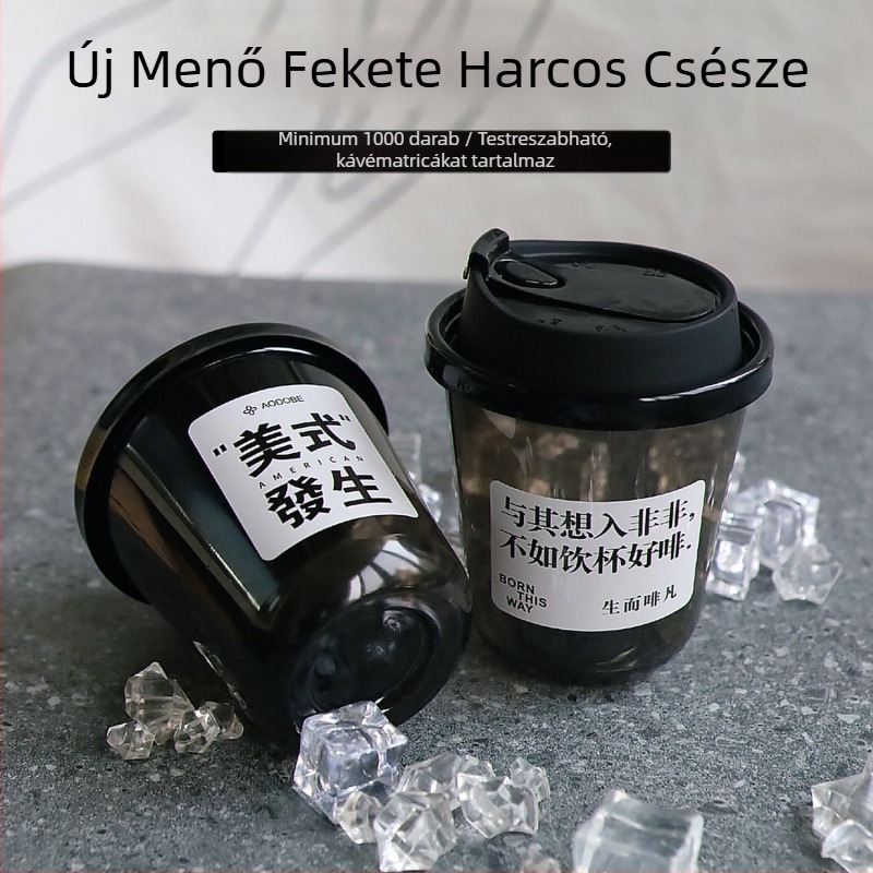 Fekete U-alakú egyszer használatos kávés pohár hideg italokhoz, otthoni Americano és tejkávé készítésére, PET vastagított latte pohár