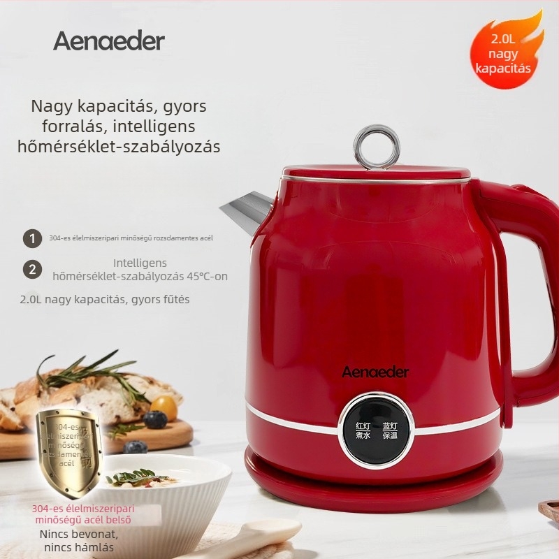 Ainadi Magas színvonalú retro rozsdamentes acél kettős falú szigetelt teáskanna (2 L, 1500-2000 W)