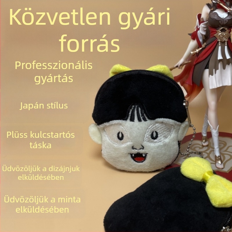 Púpos plüss érme-táska japán–koreai anime-stílusú lány dizájnnal és medállal