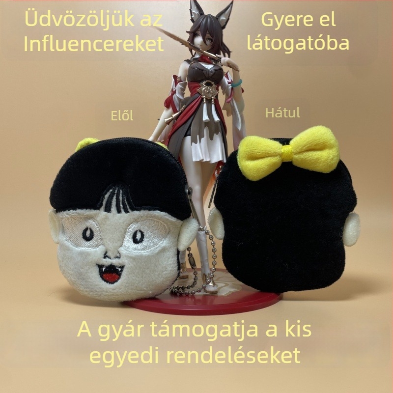 Púpos plüss érme-táska japán–koreai anime-stílusú lány dizájnnal és medállal