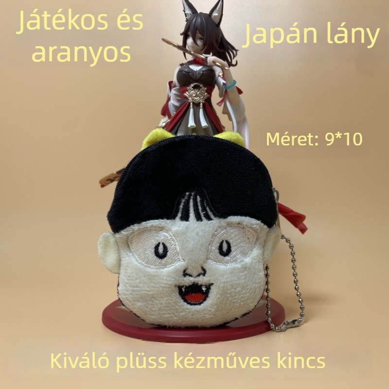 Púpos plüss érme-táska japán–koreai anime-stílusú lány dizájnnal és medállal
