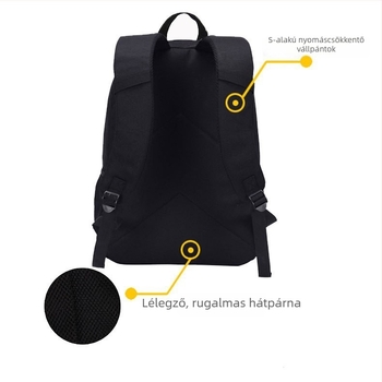 Nagy kapacitású nylon iskolatáska, 44 cm, általános és középiskolások számára, légáteresztő hátlap és ívelt vállpántok.