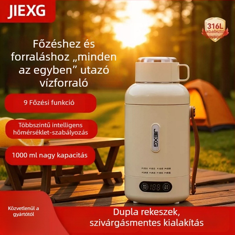 Jiexg 1L elektromos vízforraló, hordozható, felforralja a vizet és melegen tartja
