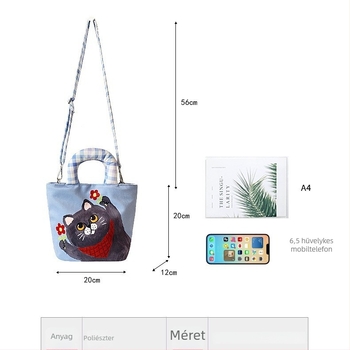 Női vászontáska cicás mintával – rajzfilmszerű stílusú crossbody táska munkához