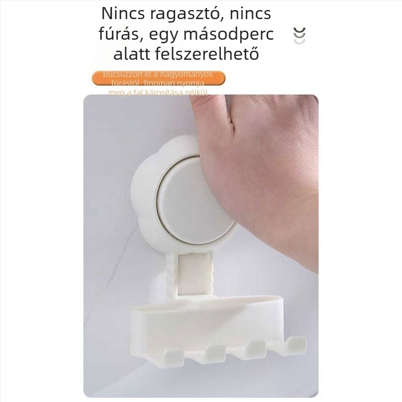 Szívókorongos fogkrém- és fogkefetartó, falra szerelhető fürdőszobai tároló, 3 rekesz