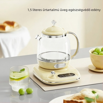 Üvegből készült egészség-tea teáskanna otthoni és kis irodai használatra, multifunkcionális vízmelegítő és virágteás teáskanna, 1,5 L kapacitás
