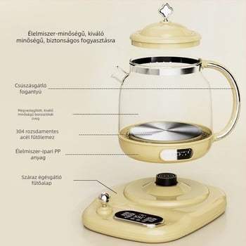 Üvegből készült egészség-tea teáskanna otthoni és kis irodai használatra, multifunkcionális vízmelegítő és virágteás teáskanna, 1,5 L kapacitás