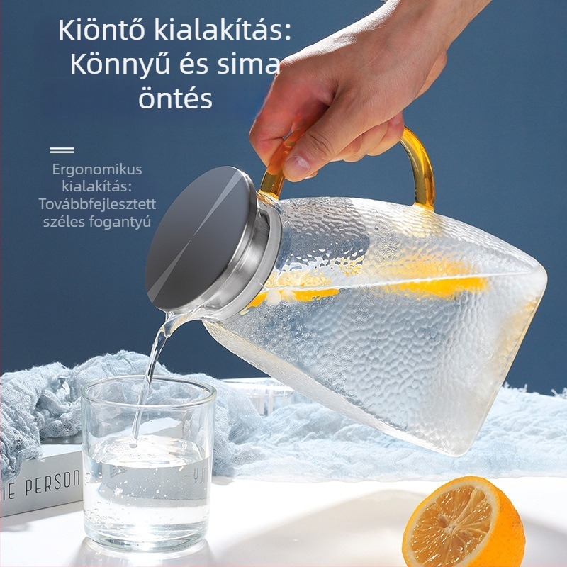 Kalapált mintázatú üvegből készült hidegvíz-palack, nagy kapacitású, gyümölcslevekhez és italokhoz, hőálló