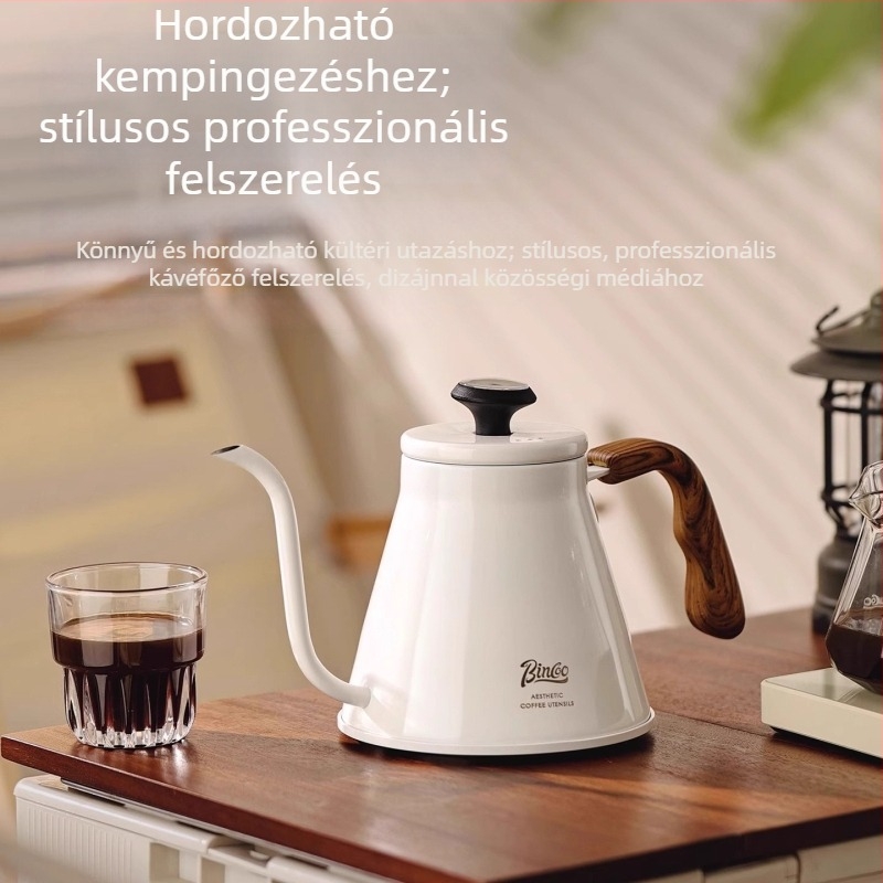 Bincoo Hőmérséklet-kijelzős kézi kávéfőző kanna, masszív fa fogantyú, melegíthető rozsdamentes acél, hosszú nyakú, kompozit alj