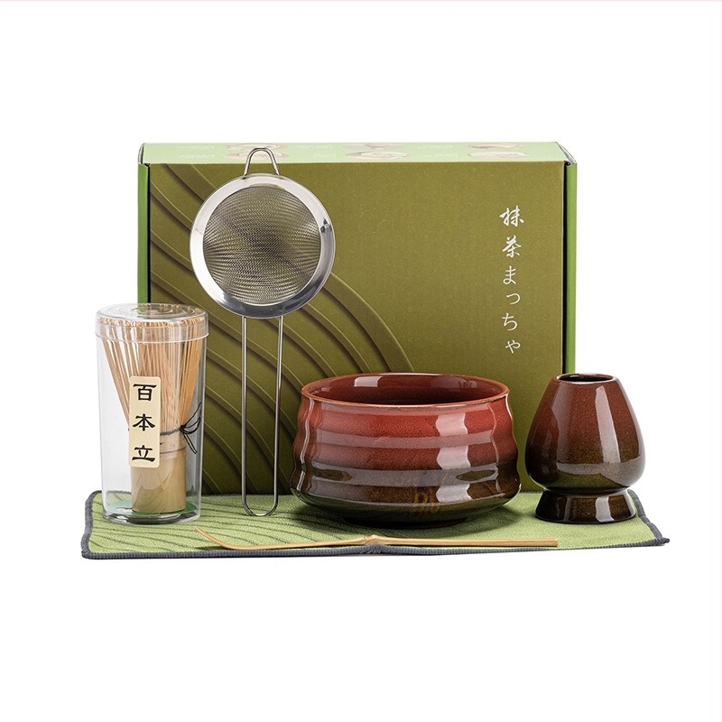 Japán kerámia mázolt matcha keverő készlet, hét darabos teáskészlet reggeli latte készítéséhez