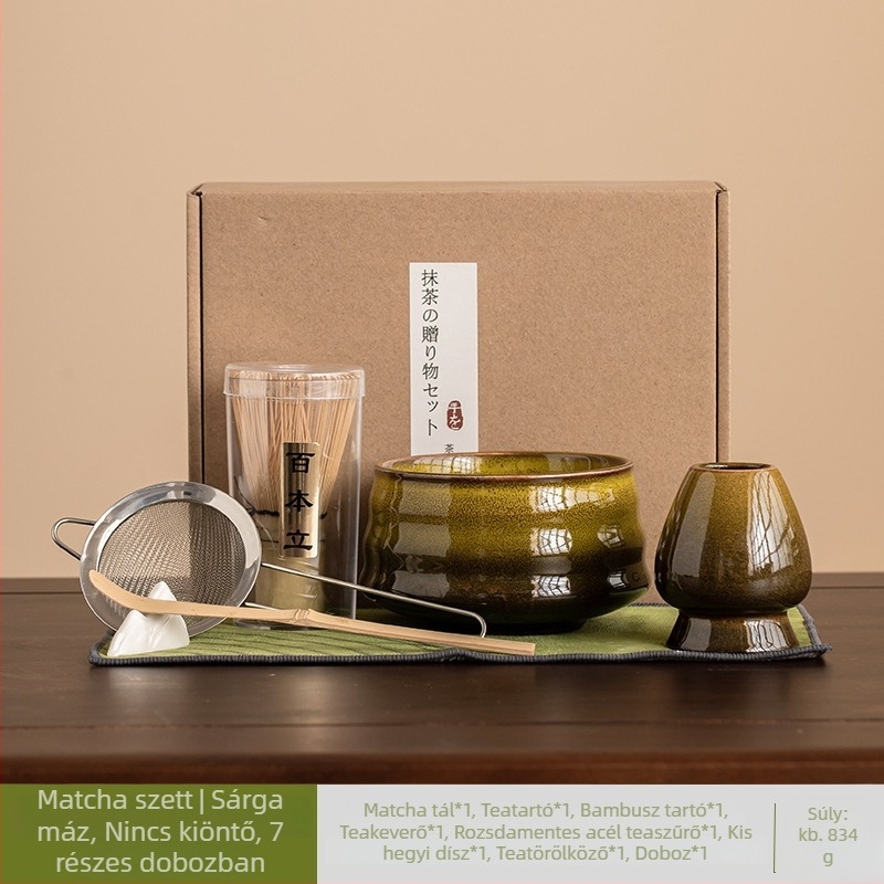 Japán kerámia mázolt matcha keverő készlet, hét darabos teáskészlet reggeli latte készítéséhez
