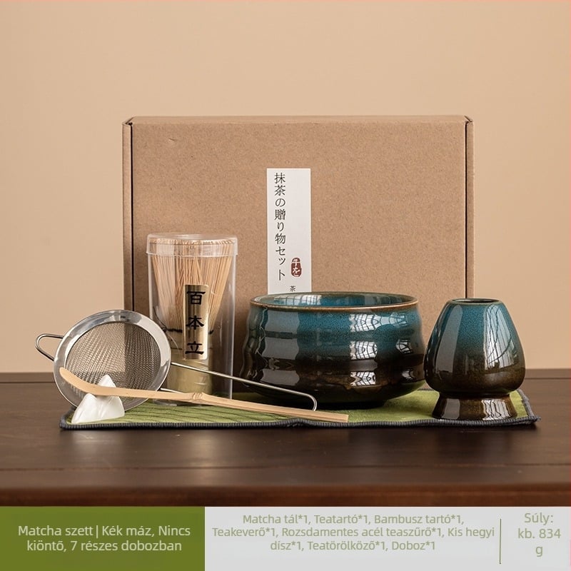Japán kerámia mázolt matcha keverő készlet, hét darabos teáskészlet reggeli latte készítéséhez