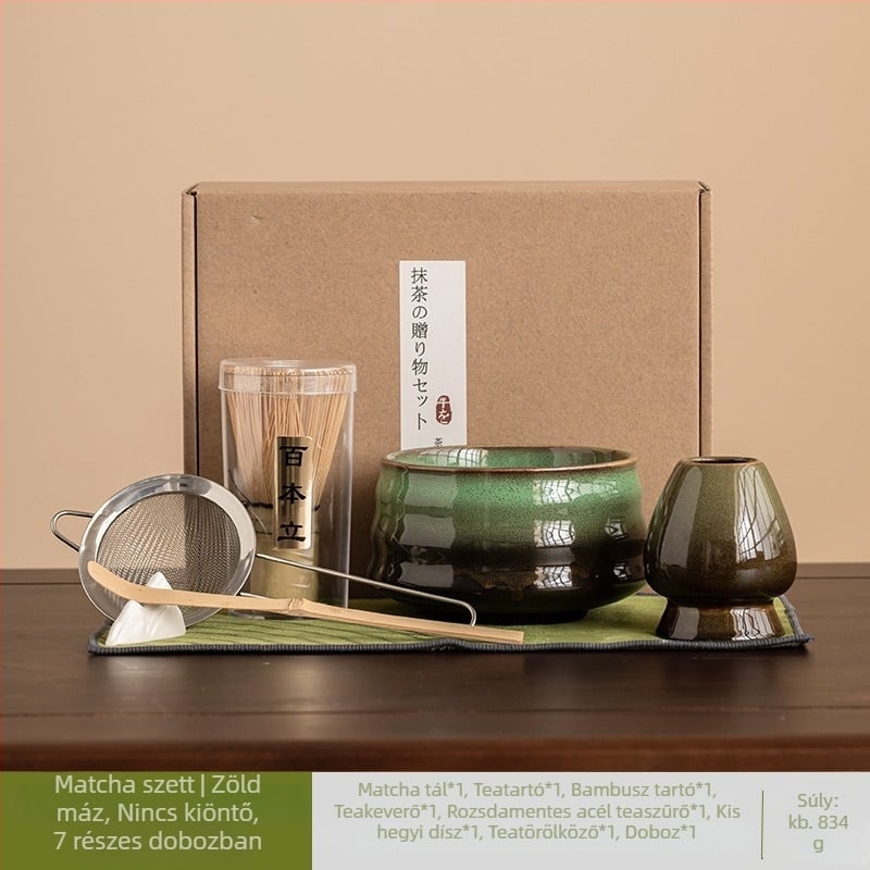 Japán kerámia mázolt matcha keverő készlet, hét darabos teáskészlet reggeli latte készítéséhez