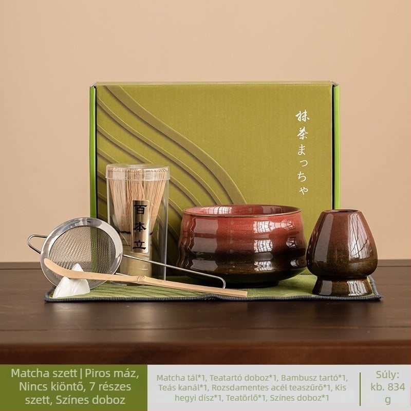 Japán kerámia mázolt matcha keverő készlet, hét darabos teáskészlet reggeli latte készítéséhez