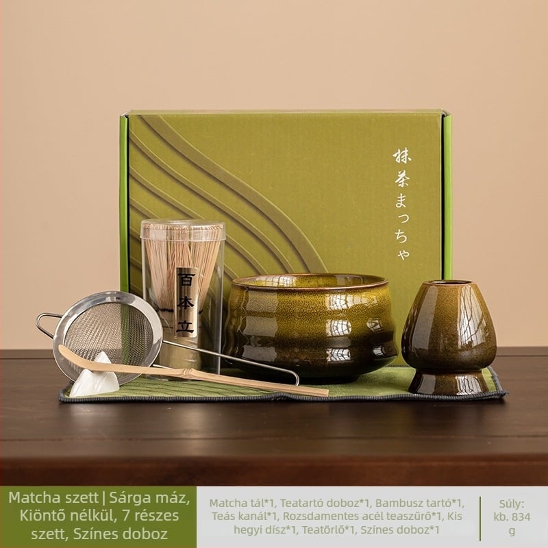 Japán kerámia mázolt matcha keverő készlet, hét darabos teáskészlet reggeli latte készítéséhez