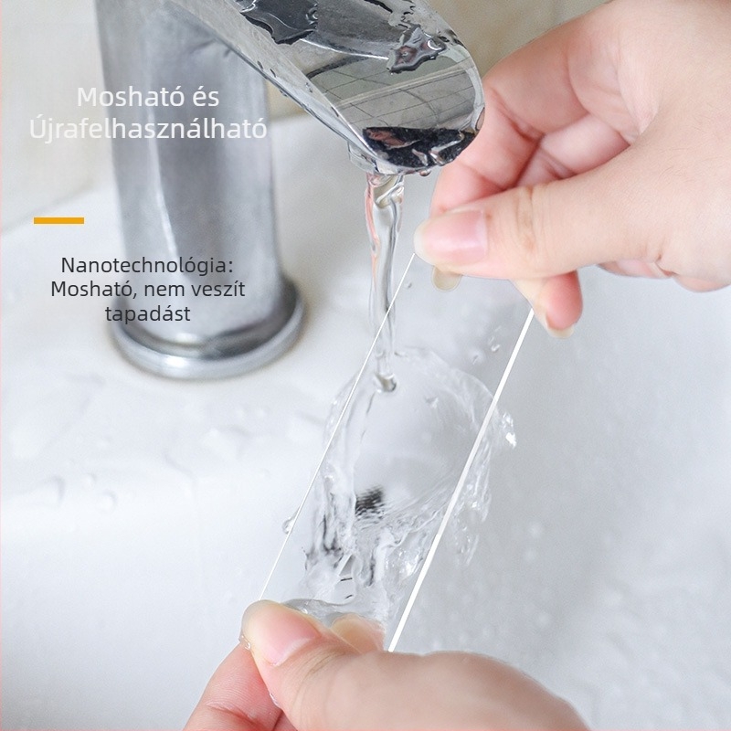 Nano kétoldalas ragasztószalag, akrilból, magas viszkozitású, átlátszó, mosható, vízálló, nyom nélkül
