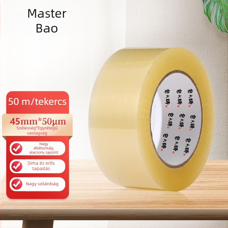 Master Bao Iroda számára átlátszó csomagoló szalag, 48 mm × 50 m, víz alapú ragasztóval