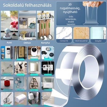 Nano akril dupla oldalú szalag, erős tapadással, átlátszó, mosható, nyommentes, VHB