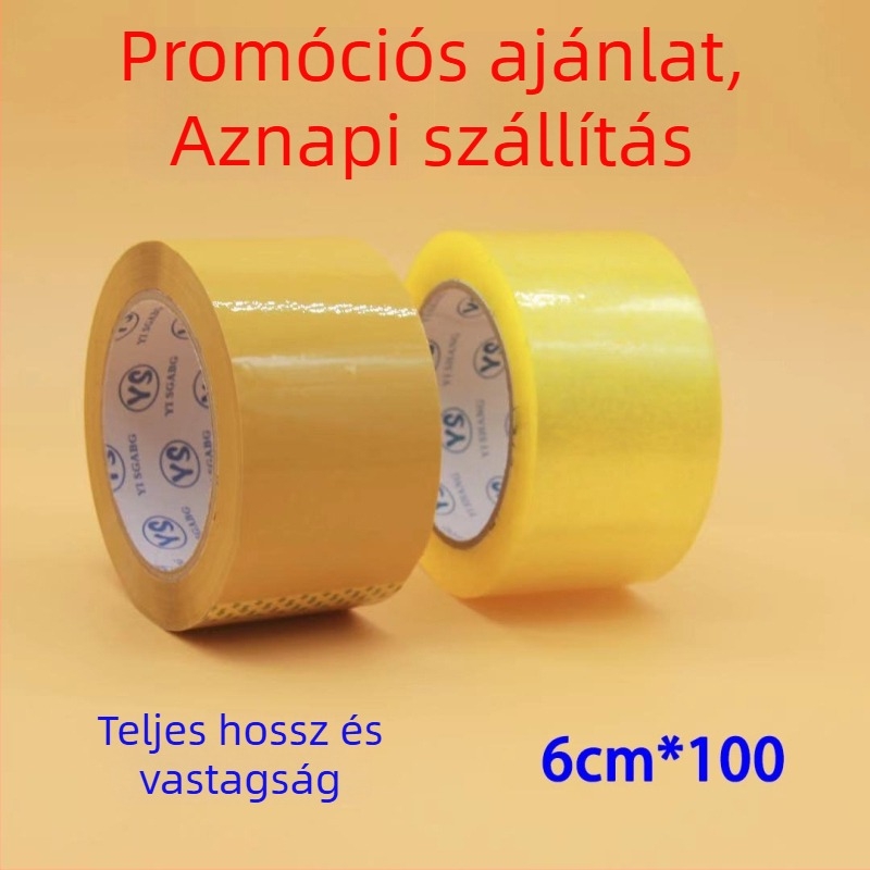 Csomagoló szalag, 6 cm × 100 m, BOPP film, bézs/átlátszó, ragasztó nagy viszkozitású