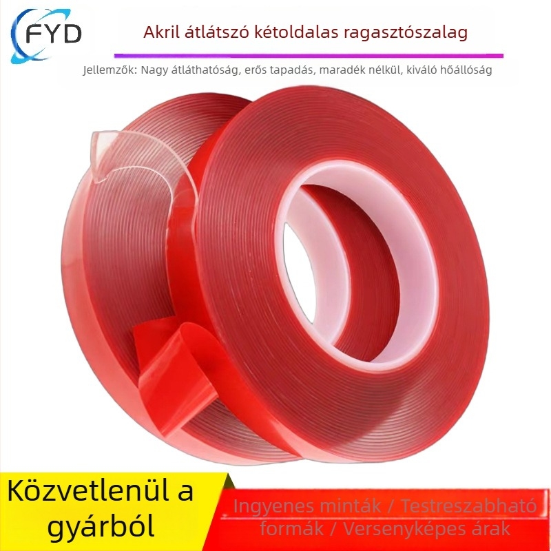 15mm x 33m x 1mm átlátszó, magas adhéziós képességű kétoldalas ragasztószalag, vízálló, hőálló, tartós és hosszú ideig tartóan rögzít