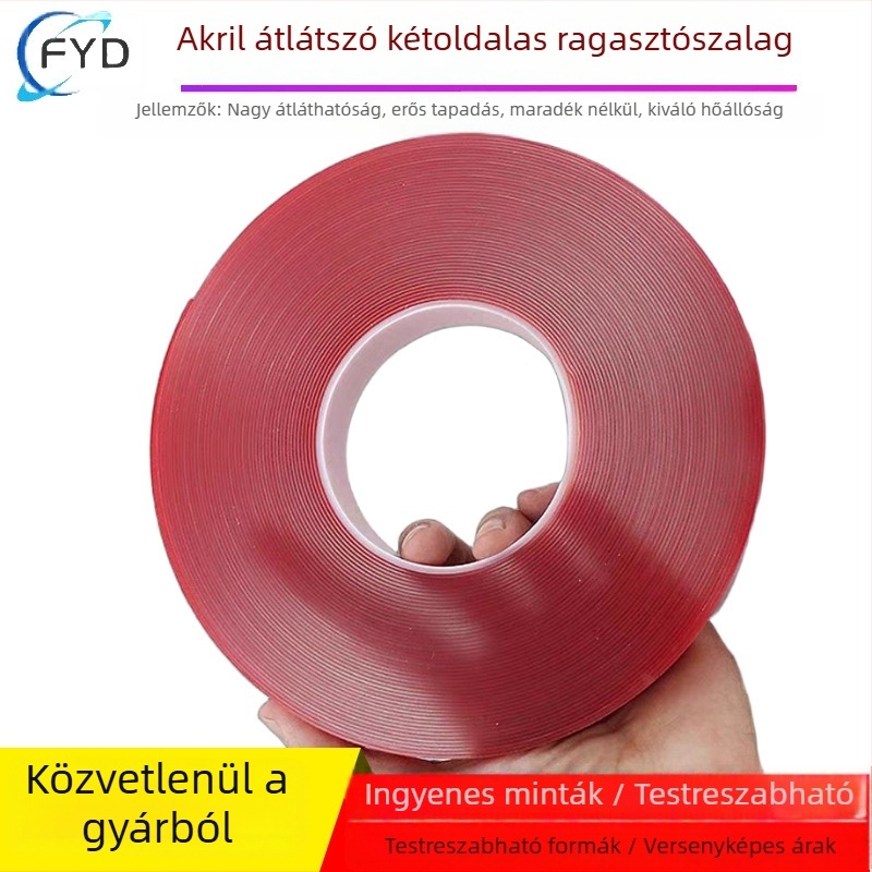 15mm x 33m x 1mm átlátszó, magas adhéziós képességű kétoldalas ragasztószalag, vízálló, hőálló, tartós és hosszú ideig tartóan rögzít