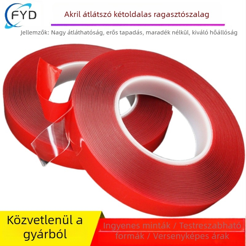 15mm x 33m x 1mm átlátszó, magas adhéziós képességű kétoldalas ragasztószalag, vízálló, hőálló, tartós és hosszú ideig tartóan rögzít