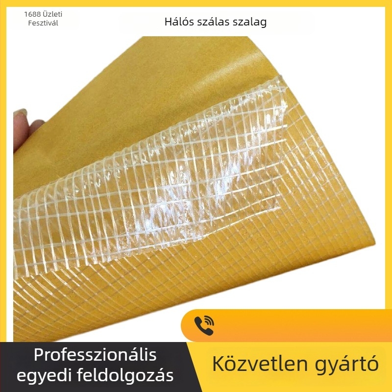 Szálas kétoldalas ragasztószalag üvegszálas hálószövettel, erős, átlátszó szőnyegvarráshoz, maradványmentes