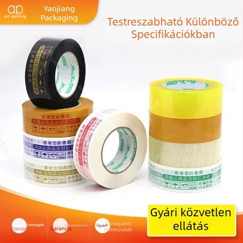 Átlátszó lezáró szalag, nagy tekercs fehér hátterű nyomtatással a csomagoláshoz