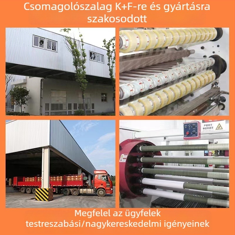 Átlátszó lezáró szalag, nagy tekercs fehér hátterű nyomtatással a csomagoláshoz