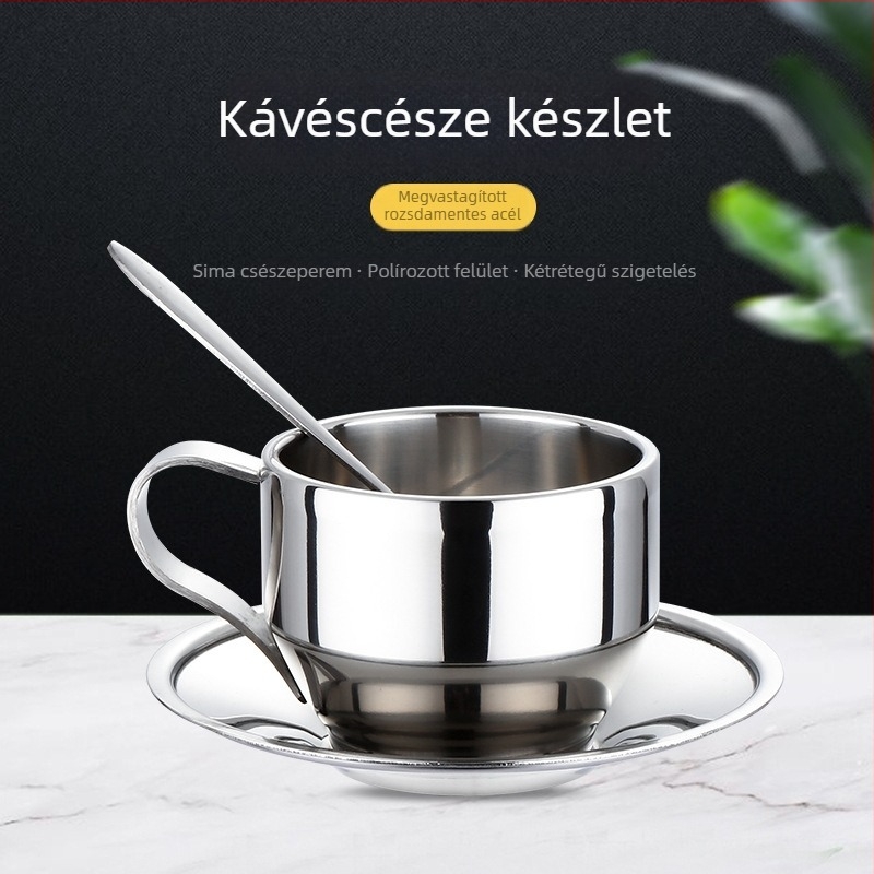 304 rozsdamentes acélból készült kávéscsésze három darabos készlet, vastag falú, európai stílusú, nagy kapacitás